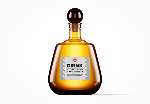Oval Flat Amber Glass Drink Bottle Mockup