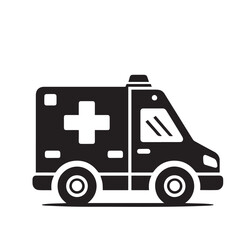Vector design of ambulance. Ambulance black vector silhouette. Ambulance logo, icon.