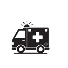 Vector design of ambulance. Ambulance black vector silhouette. Ambulance logo, icon.