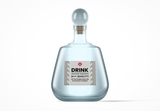 Oval Flat Frosted Glass Drink Bottle Mockup