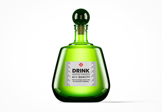 Oval Flat Green Glass Drink Bottle Mockup