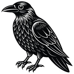 halloween raven line art white background.