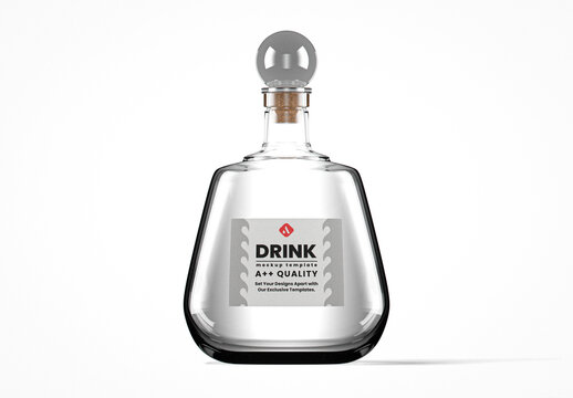 Oval Flat Flint Glass Drink Bottle Mockup