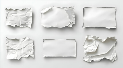 Six Blank Torn Pieces of Paper on White Background