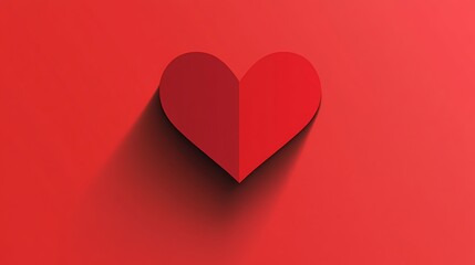 Red paper heart with shadow on red background.