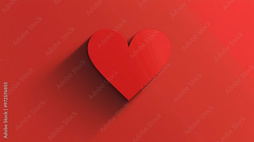 Poster a single red heart with a shadow on a red background.