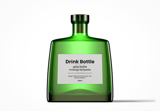 Modern Flat Green Glass Drink Bottle Mockup
