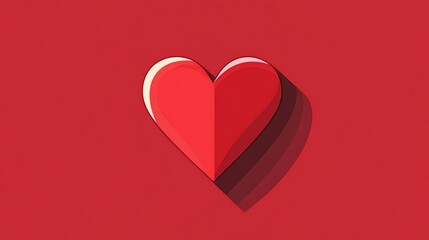 A simple, red heart shape with a long shadow against a red background.
