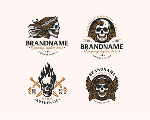 Fototapeta premium Set bundle vintage skull gangster tattoo for business company