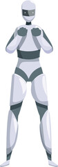 Cartoon style illustration of a white robot standing still and getting ready for a fight