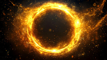 Golden Ring of Fire Energy with Abstract Particles Background