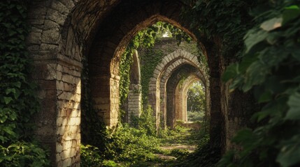 Ancient Stone Arches Covered in Greenery