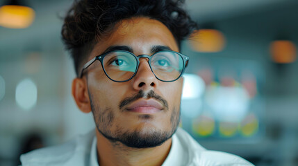 Fototapeta premium Young Male Manager Eyeglasses Auditing Financia
