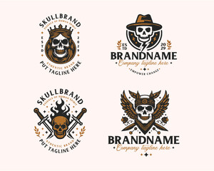Fototapeta premium Set bundle vintage skull gangster tattoo for business company