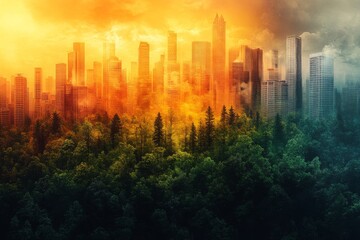 Fototapeta premium Climate change energy consumption. climate change and global warming melting icebergs rising sea levels, and extreme weather events. International global pollution and net zero targets. CO2 emissions