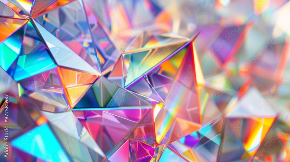 Leinwandbilder abstract holographic shapes forming a geometric pattern with a blend of bright, iridescent colors. c