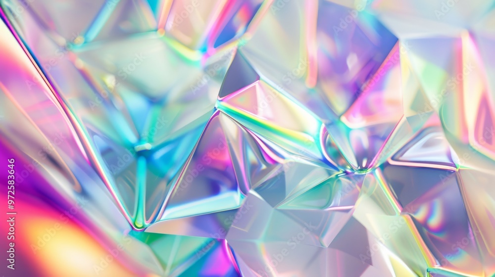 Aufkleber Abstract holographic shapes forming a geometric pattern with a blend of bright, iridescent colors. Close-up photo with clean background