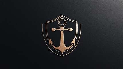Elegant gold anchor logo design in a shield shape on a black background.