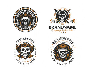 Naklejka premium Set bundle vintage skull gangster tattoo for business company