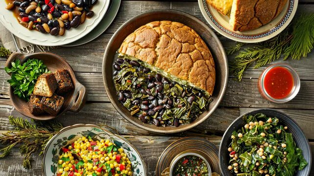 Delicious Southern-inspired vegan meal prep showcasing savory black beans and collard greens