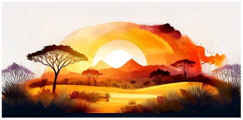 Afrikanisches Landschaft Aquarell Abbildung