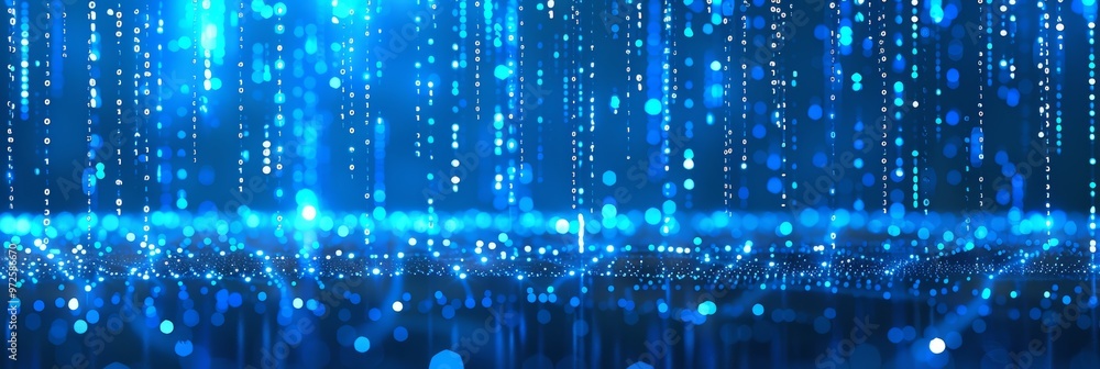 Poster abstract blue data stream background, digital data flow with binary code, cyber technology concept