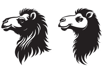 camel head silhouette vector illustration, silhouette of a camel head, camel head silhouette logo vector animals, camel head logo, black and white camel head vector logo.