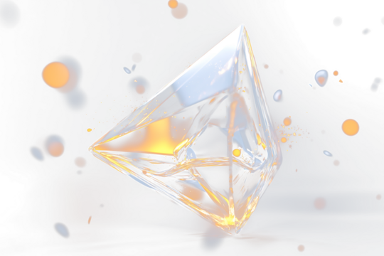 Sleek Glass Tetrahedron Shapes on Transparent Background