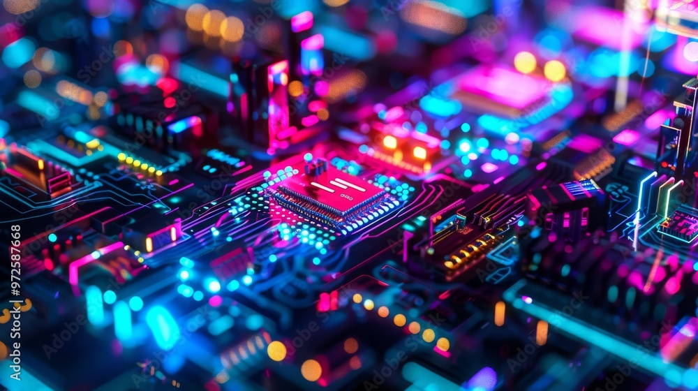 Poster abstract neon shapes with vibrant lights in a cyber setting close-up photo with clean background