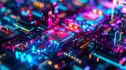 Fototapeta premium Abstract neon shapes with vibrant lights in a cyber setting Close-up photo with clean background