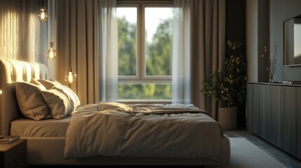 Fototapeta premium Farmhouse interior design of modern bedroom