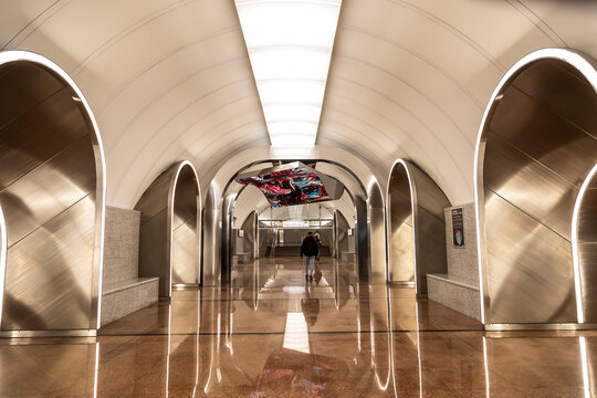 The interior of the new station "Rizhskaya" of the Big Ring line of the Moscow metro. Russia
