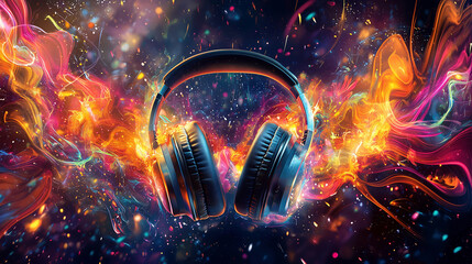 Vibrant Music Explosion with Headphones