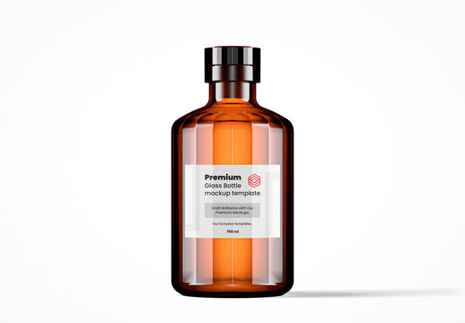Faceted Amber Glass Drink Bottle Mockup