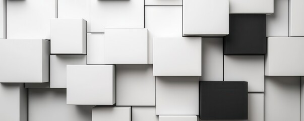 Abstract 3D background with monochrome geometric blocks in different sizes, sharp edges, and precise lighting geometric blocks, monochrome