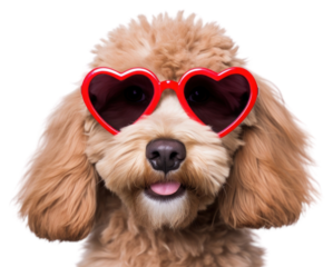 PNG Dog wearing glasses of red heart shape sunglasses portrait mammal.