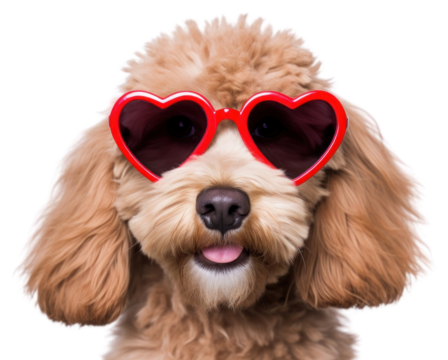 PNG Dog wearing glasses of red heart shape sunglasses portrait mammal.
