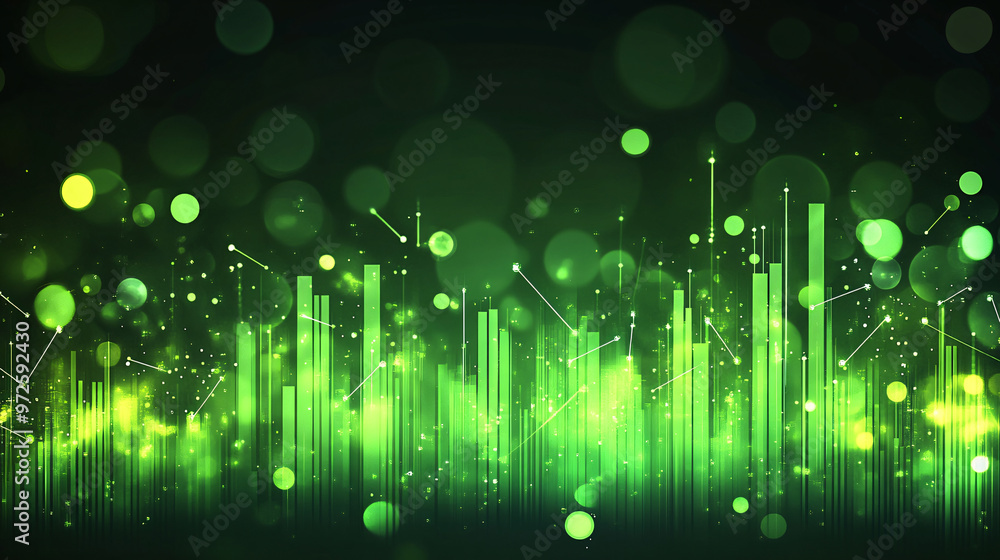 Poster abstract green technology background with interconnected lines and dots creating a modern digital ne