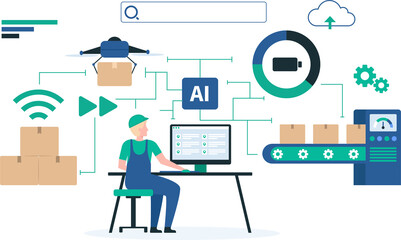 Automated Warehouse Systems for Efficient Inventory Management. Illustration of Modern Logistics Technology and Advanced Automation in Warehouse Operations. Illustration