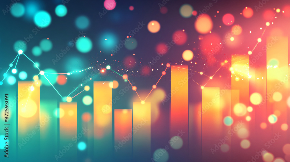 Poster abstract glowing bar graph with network data connection lines for global communication, internet and
