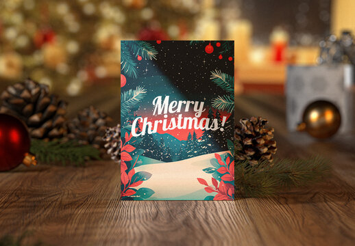 Christmas Card On Table Mockup