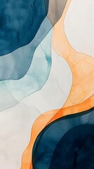 Abstract Watercolor Painting, Minimalist Art Print, Orange and Blue Wall Art