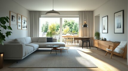 Fototapeta premium Interior design of modern scandinavian apartment, living room