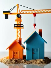 Construction-Themed Educational Toy Set Featuring a Crane and Houses