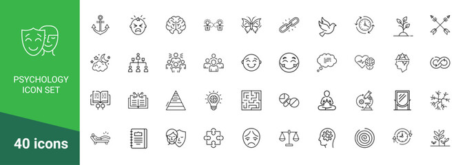 psychology study human mind behavior themed icon collection