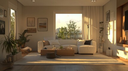 Interior of living room with sofa rendering