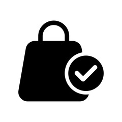Shopping bag icon with check mark, completed order symbol. vector isolated on white background, simple and modern design.