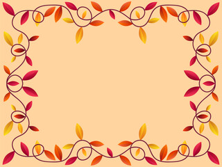 Autumn frame with leaves gradient colors red and orange. Beautiful autumn frame with leaves and place for text, November leaf fall. Design for greeting cards, flyers and posters. Vector illustration