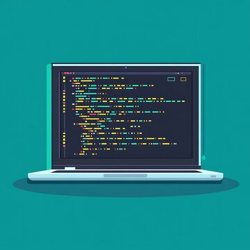 A laptop with code displayed on the screen