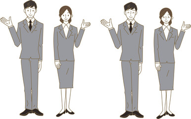 案内をするスーツ姿の男女